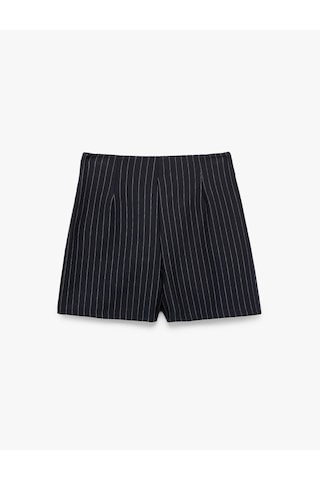 Koton Slim Fit Fermuar Detaylı Çizgili Mini Şort Etek Beyaz Çizgili 7wak10031uk