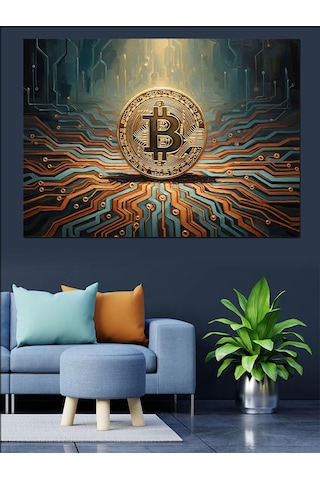 Ahşap Tablo Dev Bitcoin Logosu Ve Devreler