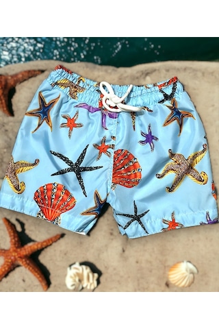 Lolliboomkids Erkek Çocuk Deniz Canlıları Denizaltı Baskı Desen Bel Ayarlı Deniz Şortu / Mayo Mavi Desenli