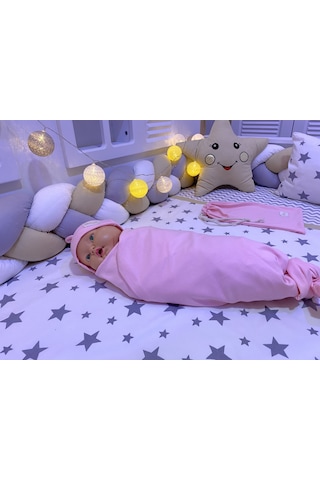 Hamiki Pamuklu Çok Amaçlı Esnek Kundak Bebek Battaniyesi Pembe