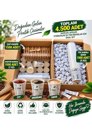 Karton Bardak Çay Kaşık Sargılı Şeker Süper Set 1500+1500+1500 Adet Diğer