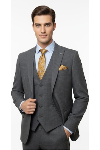 Presto Erkek Slimfit 6 Drop Yelekli Takım Elbise Siyah 786-011 Siyah
