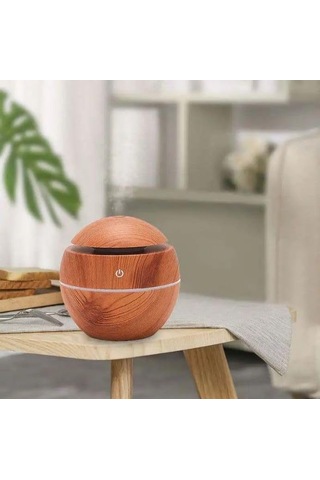 Konesam Masaüstü Ahşap Desenli Mini Ultrasonik Nemlendirici, Aromaterapi Ve Renkli Led Gece Lambası, Usb Beslemeli