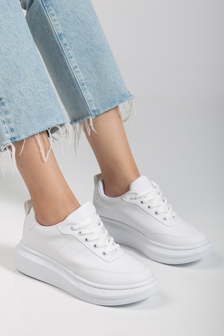 Erceka Aynalı Bağcıklı Kadın Spor Ayakkabı Günlük Kullanıma Uygun Sneaker Siyah-beyaz Ve Fileli Beyaz Siyah