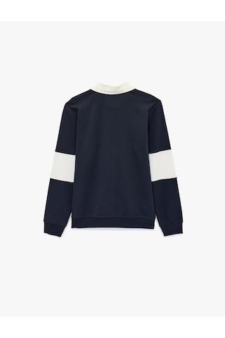 Koton Uzun Kollu Pamuklu Renk Kontrastlı Düğmeli Baskılı Polo Yaka Sweatshirt Lacivert 6sam70025mk Lacivert
