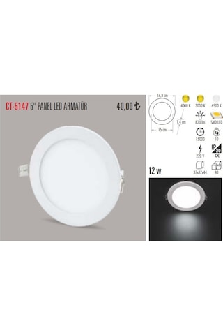 Cata Ct-5147 12 Watt Slim Led Panel Armatür %100 Alüminyum Kasa (470950444) Beyaz