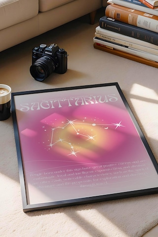 Sagittarius Yay Burcu Çerçeveli Tablo Aura Enerji Renkleri Astrolojik Takım Yıldızı Sembolü