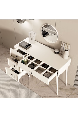 2250 Rose Aynalı Ahşap Ayaklı Mdf Çerçeveli Makyaj Masası Beyaz