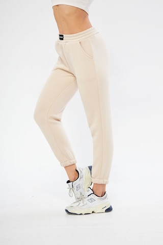 Lesa Wear Yüksel Bel Jogger Şardonlu Eşofman Altı Paçası Lastikli Bej