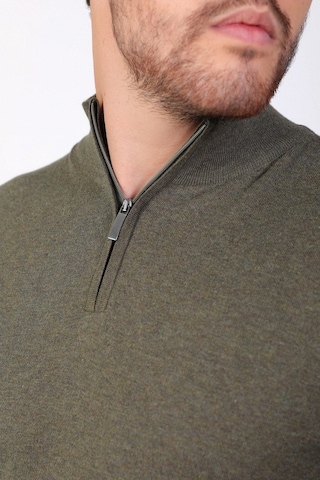 Ferraro Haki Dik Yaka Düz Renk Pamuk Erkek Kazak Haki