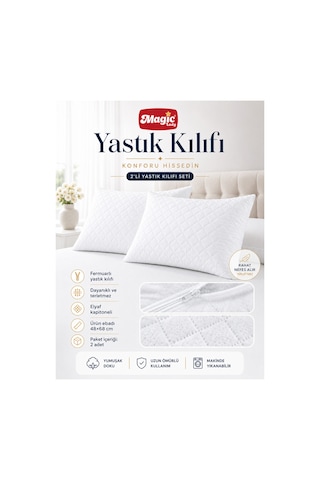 2 Li Fermuarlı Kapitoneli Yastık Kılıfı 48x68 Cm Beyaz Beyaz