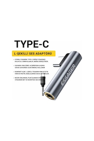 Essager L Tipi Type-c To 3.5mm Aux Dönüştürücü Type-c To 3.5mm Kulaklık Dönüştürücü Ses Dönüştürücü Kablo -