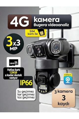 24 Saat Kablosuz 4g Sım + 9mp Kamera İki Yönlü Sesli Alarm Ip66 Su/toz Korumalı Güvenlik Sistemi
