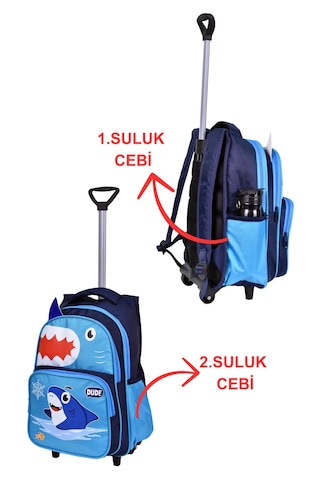 Alfa Mec Çekçekli Köpek Balığı Baskılı, Ortopedik Sırt Özellikli, İlkokul