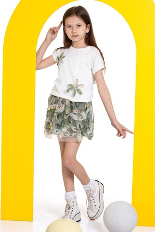 Kız Çocuk Zambak Detaylı Etekli Takım Yeşil