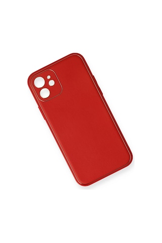 Newface Apple iPhone Uyumlu 12 Mini Kılıf Coco Deri Silikon Kapak Glblseme - 35 - Kırmızı