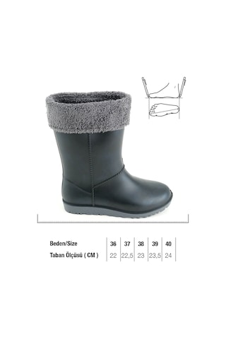 Gezer Kadın Kışlık Pvc İçi Kürklü Su Geçirmez Günlük Çizme Siyah