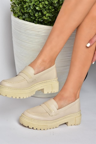 Fox Shoes P6520345009 Bej Kalın Tabanlı Günlük Kadın Ayakkabı Bej-suni Deri Bej