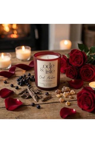Kokulu Soya Mum Ud & Sandal Ağacı Kokusu, Doğal Soya Wax, Uzun Yanma Süresi, Dekoratif Cam & Hediyelik Mum Çok Renkli