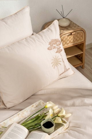 Palm Bej Çift Kişilk Nakışlı Keten Nevresim Takımı 2503 Bej
