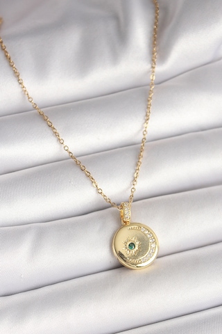 316l Çelik Gold Renk Zincir Zirkon Taş İşlemeli Hilal Yıldız İşlemeli Madalyon Model Kadın Kolye Altin