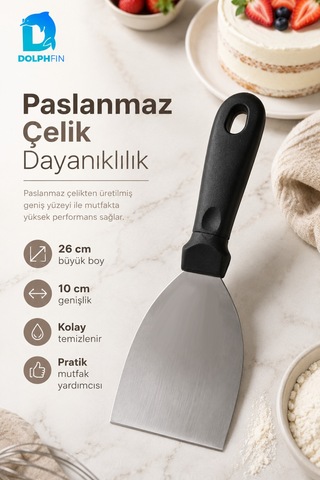 Büyük Boy Spatula 26 Cm Paslanmaz Çelik Geniş Yüzeyli Servis Spatulası Börek Pasta Lazanya Sunum Aparatı Siyah