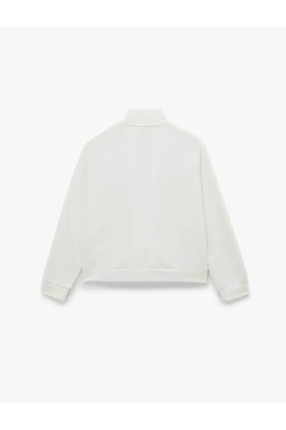 Koton Şerit Detaylı Dik Yaka Fermuarlı Beyaz Kadın Sweatshirt 6wak10054ek Beyaz