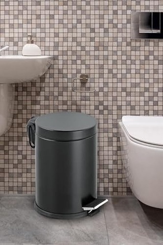 Çöp Kovası Tuvalet Wc Fırçası Çöp Kovası 2'li Seti Siyah 5 Litre Siyah
