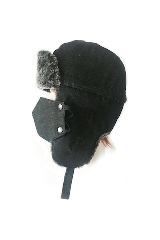 Shark Anatolia Çıkarılabilir Maskeli Pilot Kürklü Şapka Siyah