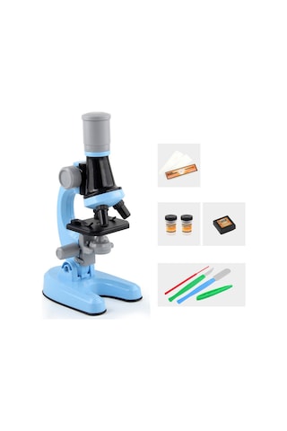 Singree Çocuklar İçin Bilim Keşif Mikroskobu Seti - 100x/400x/1200x Büyütme, Led Işık, Egzersiz Araçları İle - Mavi Pil İçermez Mavi