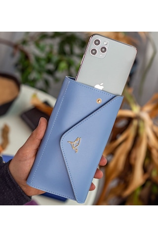 Bk Gift Kişiye Özel İsimli Telefon Ve Bozuk Para Bölmeli Zarf Model Bebe Mavisi Kadın Cüzdanı, Sevgiliye Hediye, Anneye Hediye Renkli Çok Renkli
