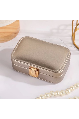 Deri Mini Seyahat Takı Bijuteri Mücevher Kutusu Organizer Düzenleyici 15cm Bronz İthal Ürün