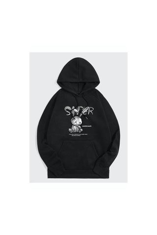 Altamira Tavşan Baskılı Oversize Kapüşonlu Sweatshirt 001