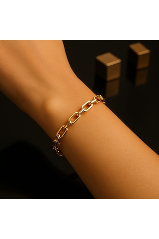Zarifly Altın Renk Oval Zincir Bileklik Modern Ve Şık Altın - Gold
