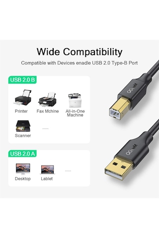 Qgeem QG-CVQ20 USB 2.0 Yazıcı Tarayıcı Kablosu 1.8 Metre