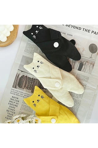 Elmpaly Siyah Sevimli Kedi Desenli Fermuarlı Mini Bozukluk Cüzdanı Günlük Kullanım