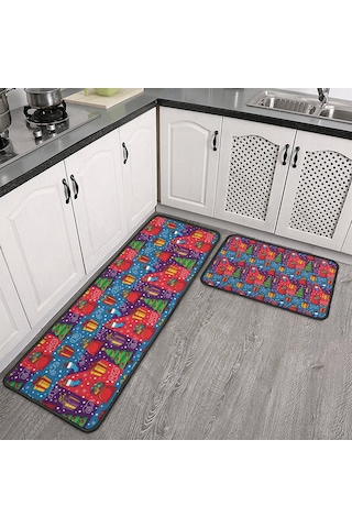 Noel Desenli 2'li Mutfak Matı, Anti-yorgunluk, Yastıklı Ve Kaymaz, Mutfak Ve Ofis İçin Noel Hediye Ağacı