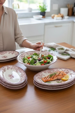 5 Parça Porselen Velour Maroon Salata Kayık Seti-5575 Çok Renkli