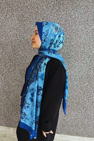 Tarzını Seç Retro Desenli Kadın Şal Mavi Estascarf Tarzinisecxsal03