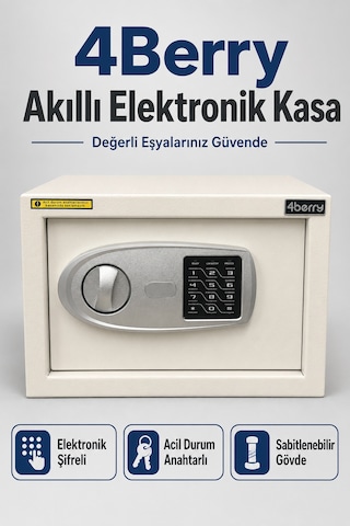 Tc-002 Akıllı Elektronik Kasa, Şifreli Çelik Para Kasası, Acil Durum Anahtarlı Ve Sabitlenebilir Güvenlik Kasası Beyaz