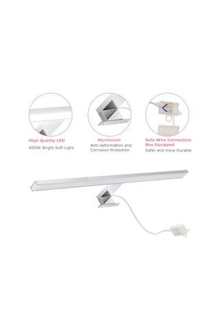 Yunboo Banyo Led Ayna Işığı 60cm 10w Paslanmaz Çelik 4000k Beyaz Işık Ip44 Dolap Duvar Aydınlatması Gümüş