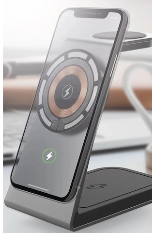 Simex 15w 3in1 Hızlı Manyetik Masaüstü Metal Magsafe Kablosuz Şarj Standı Telefon Tutucu Simex Atmosphere Siyah