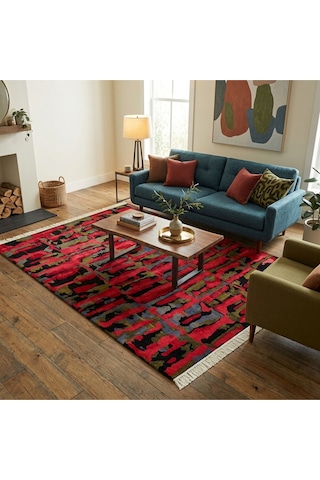 Çağdaş Desenli 200 X 300 İpek Halı Kırmızı