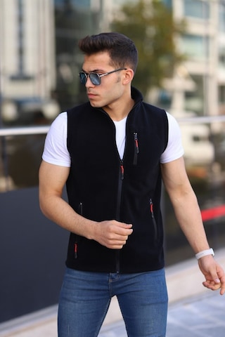 Kozik 3 Çepli Günlük Rahat Fermuarlı Erkek Kolsuz Polar Yelek Siyah