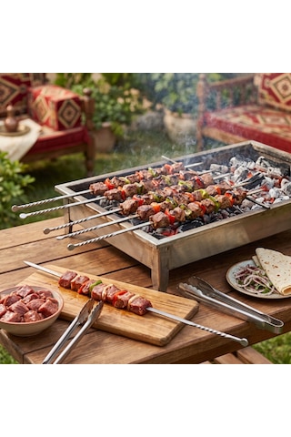 Burgulu Kuşbaşı Şişi - Metal - Kalın Kare - 50 Cm