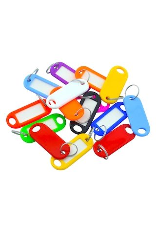 Plastik İsim Yazılabilen Karışık Renk 15 Adet Anahtarlık 5.5x2cm
