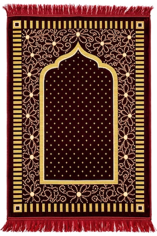 Kadife Seccade 110x70 Cm Yumuşak Dokulu, Dodya İplik İşlemeli Bordo