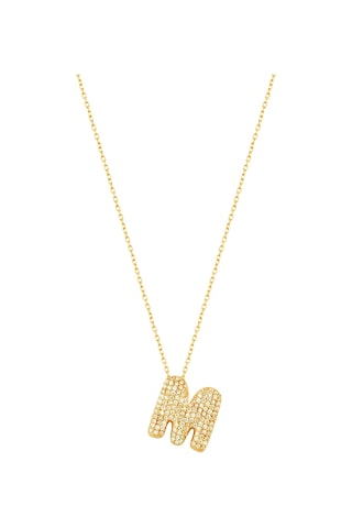 Beyaz Zirkon Taşlı Gümüş Harf Kolye - M Harfi Rose Gold
