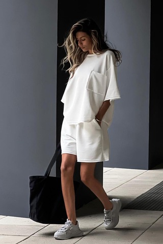Madmext Beyaz Kısa Kollu Şort Takım Mg1981-beyaz Beyaz
