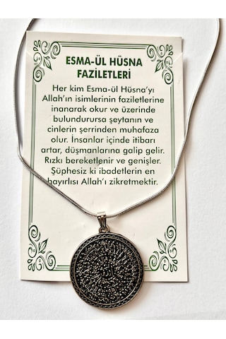 Esmaül Hüsna Ve Faziletleri Dua Temal Manevi Koruyucu Dini Çelik Kolye Gümüş